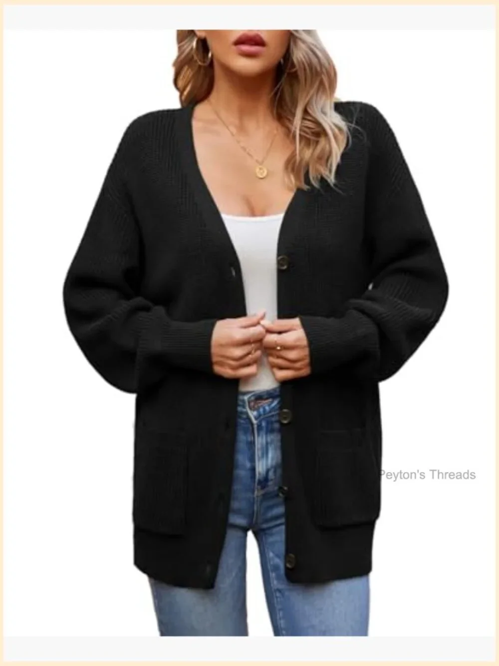 100% Cotton Oversized Cardigan Sweater with Pockets, Button Front